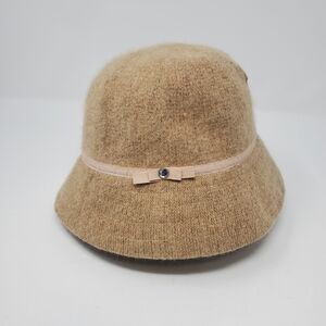 VINTAGE GAP RABBIT HAIR WOOL BLEND TAN TAUPE CLOCHE BUCKET HAT WOMEN S/M